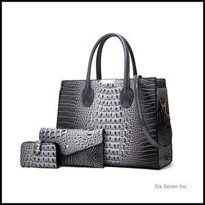 Luxury Crocodile Pattern Tote Handbag Vegan Leather Wallet Satchel Purse Set